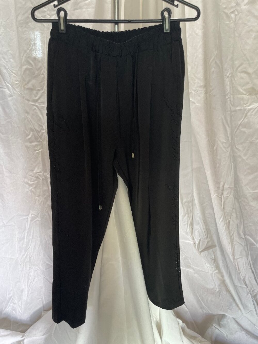 Zannza Couture Black Rhinestone Embellished Drawstring Pants Size L